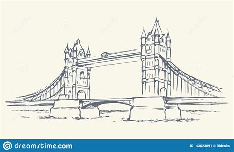 Tower Bridge London Uk Hand Drawn Vector Illustration Stock Vector