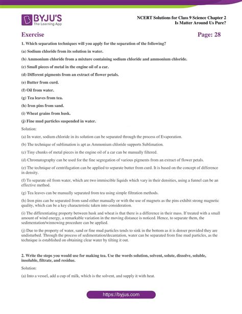 Ncert Solutions For Class 9 Science Chapter 2 Is Matter Around Us Pure