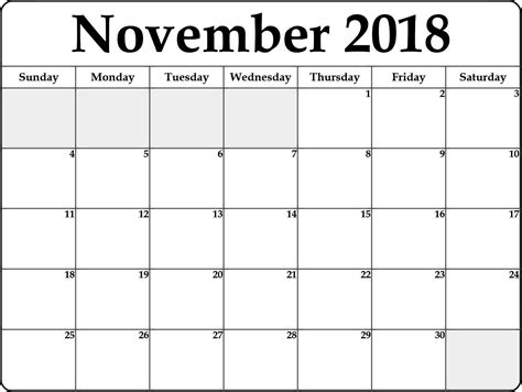 Printable Blank November Calendar Calendar Templates