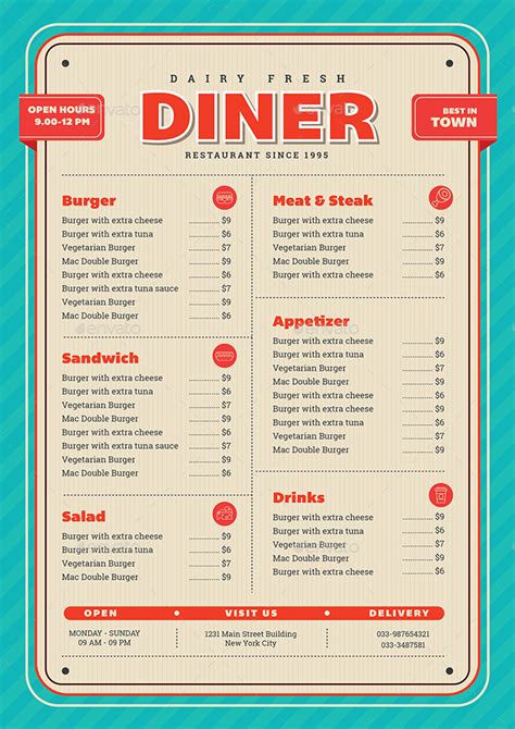 Blank Retro Diner Menu