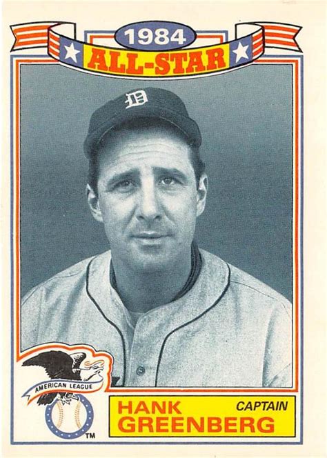 Hank Greenberg Baseball Card Detroit Tigers 1984 Topps All Star Game 22