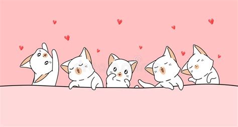 Banner Kawaii Cats Are Loving With Mini Hearts Stock Vector