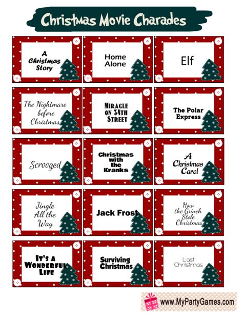 Free Printable Christmas Charades Cards