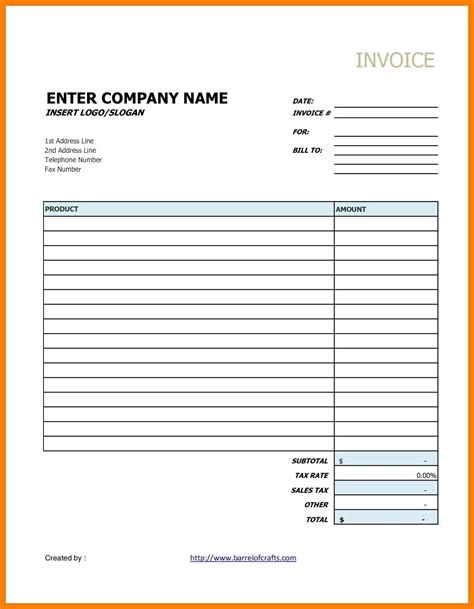 Blank Invoice Form Sample Forms Riset