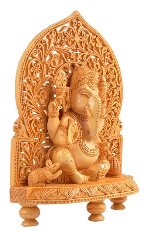 Wooden Ganesha Statue Idol Hindu God Figures India Elephant Etsy
