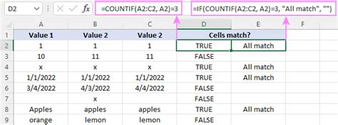 Excel If Match Formula Check If Two Or More Cells Are Equal