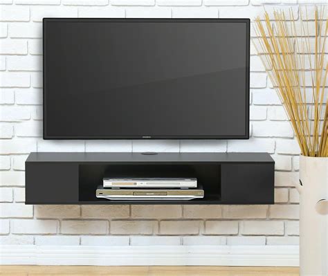 Fitueyes Black Floating Tv Stand Wall Mounted Medi