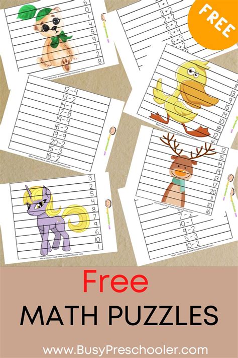 Free Addition And Subtraction Math Puzzles For Preschool And
