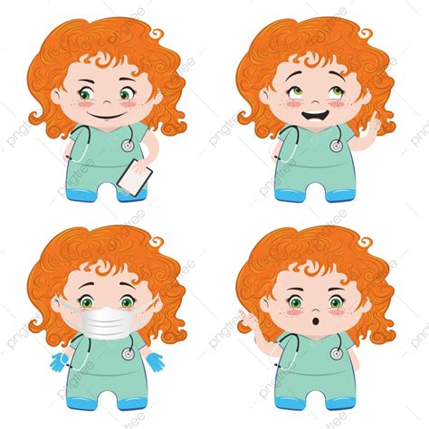 Gambar Kartun Staf Medis Wanita Profesional Dalam Set Scrub Peduli