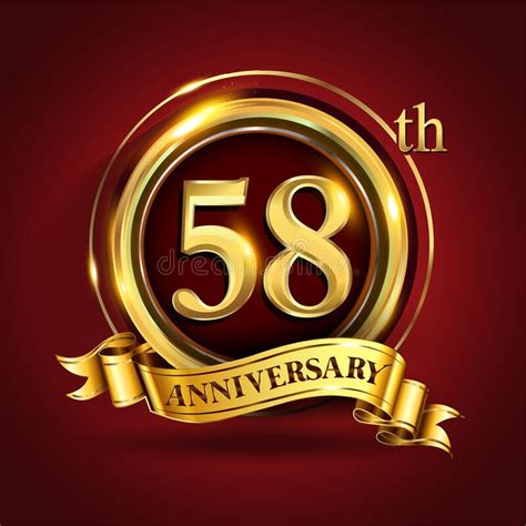 Logo Del 58 Aniversario De Oro Con Cinta Roja Y Anillo Elementos De