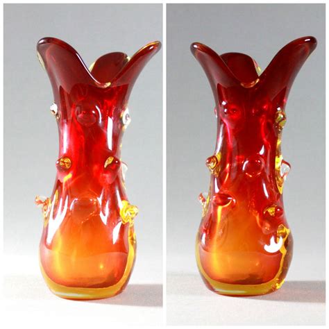 Vintage Mcm Seguso Murano Flavio Poli Vase Art Glass Red Orange Tangerine Amber Freeform