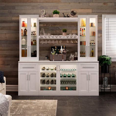 Home Wine Bar Cabinet 8 Piece Set With Display And Stemware Shelves By