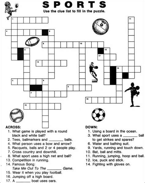 Printable Sports Crossword Puzzles Sports Crossword Free Printable
