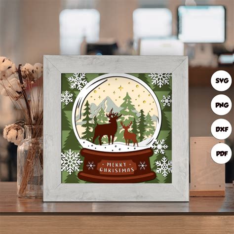 Christmas Deer Snowball Shadow Box Files Paper Cut Light Box Template