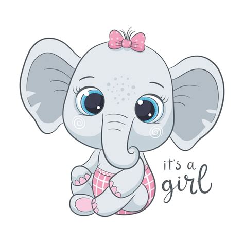 Lindo Bebé Elefante Con La Frase Es Una Niña Vector Premium