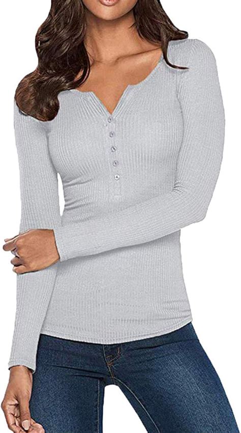 Amazon Com Hestenve Womens Button Down Henley Shirts Long Sleeve