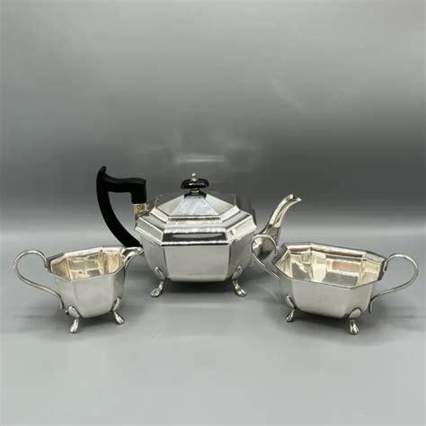 Antique English Silver Plated Teapot Sugar Bowl Cream Jug Tea Set