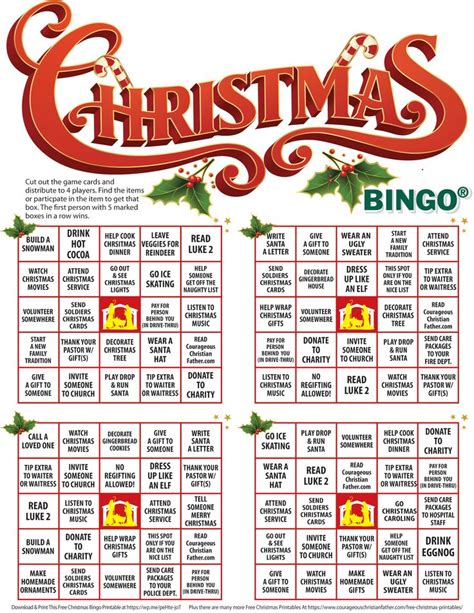 Christmas Bingo Printable Courageous Christian Father Christmas