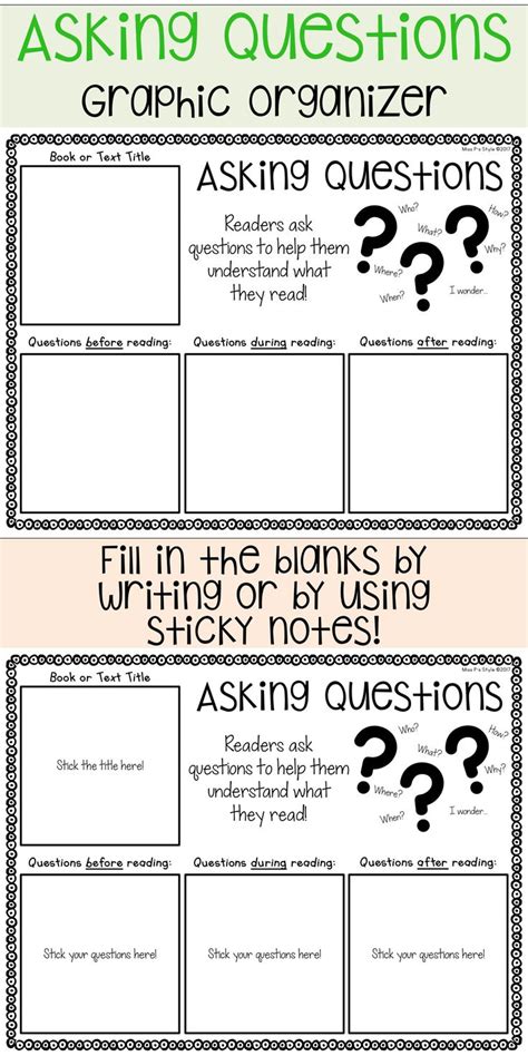 Asking Questions Graphic Organizer Reading Graphic Organizers