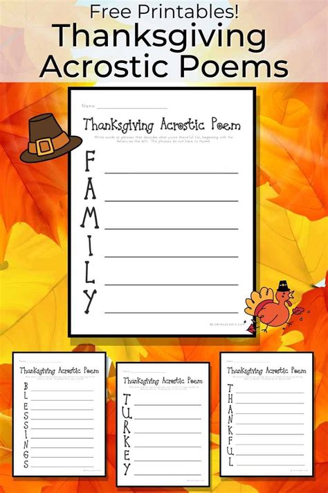 Thanksgiving Acrostic Poems 4 Free Printables Literacy Learn