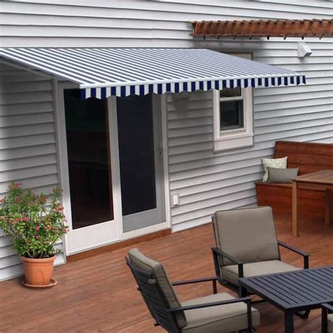 Aleko 65 Ft X 5 Ft Retractable Patio Awning In Bluewhite Stripe Aw6