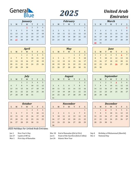 2025 United Arab Emirates Calendar With Holidays