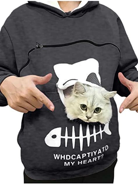 Women Animal Pouch Hoodie Tops Carry Cat Breathable Kitty Carrying