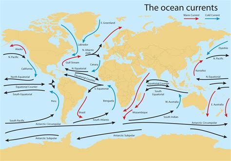 Карта течений мирового океана с названиями на русском