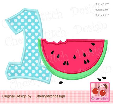 Watermelon Number 1 Summer Fruit Machine Embroidery Applique Etsy