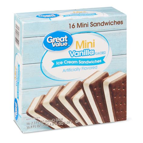 Great Value Mini Vanilla Flavored Ice Cream Sandwiches 368 Oz 16