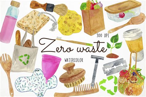 Watercolor Zero Waste Clipart Recycle Graphic By Paulaparaula