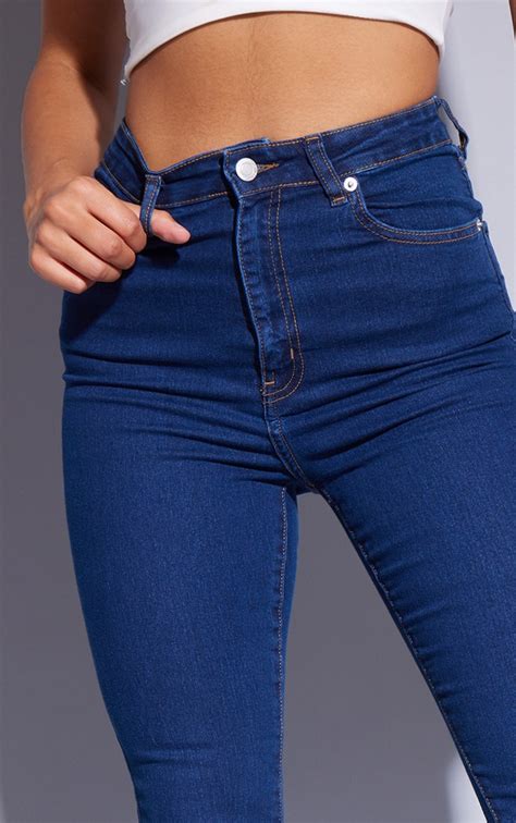Plt Mid Blue Skinny 5 Pocket Jeans Prettylittlething Usa