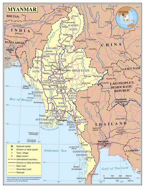 Myanmar is bordered by bangladesh and india to its northwest, china to its northeast. Republic of Myanmar or Burma Map
