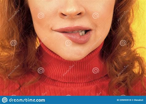Biting Her Lip Woman Lower Face Bite Lips Lip Biting Anxious Habit