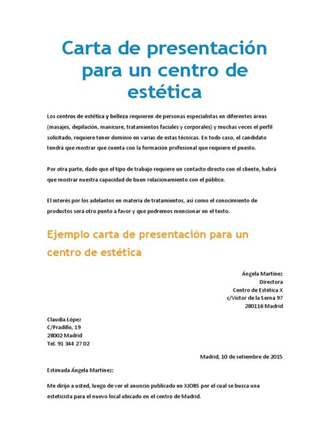 Ejemplo Carta De Presentación Para Un Centro De Estética Estética