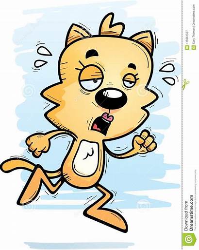 Cartoon Cat Female Exhausted Running Looking Illustration