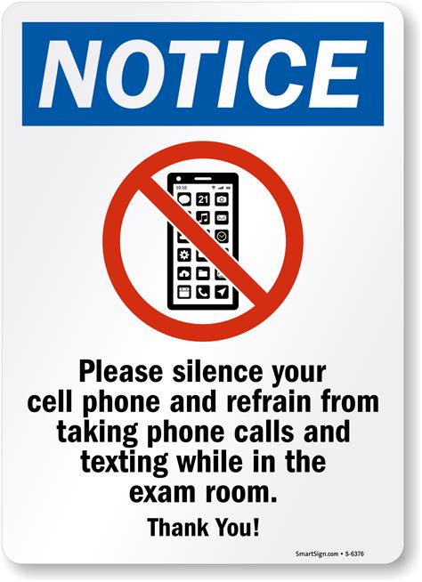 Exam Room Sign Silence Your Cell Phone Sign Sku S 6376