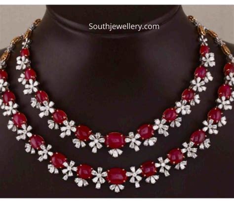 Two Step Diamond Ruby Necklace Indian Jewellery Designs