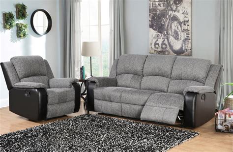 Lounge around in style and comfort, whether you want to catch up on the big game or just play the perfect host to entertain guests. Grey and black fabric and faux leather sofa set - Homegenies