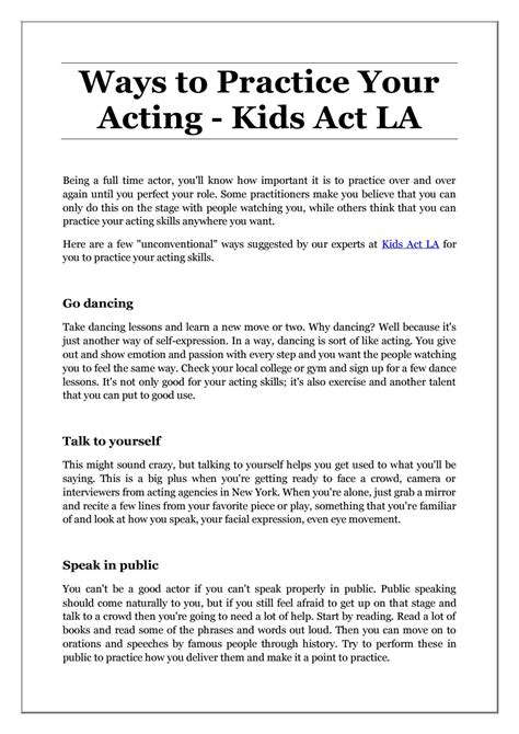 Ways To Practice Your Acting Kids Act La By Anthonyfisher593 Issuu