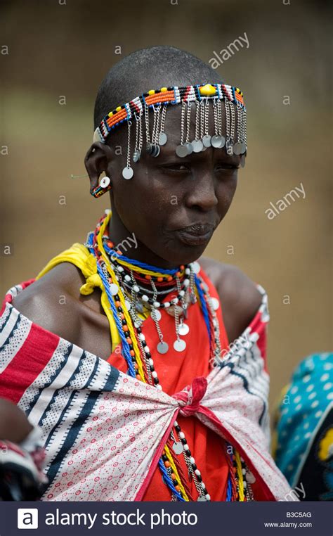 kenya masai mara national reserve portrait of a maasai woman in traditional costume stock