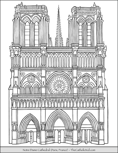 Notre Dame Cathedral Coloring Page Gothic