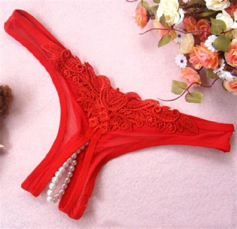 Lady Fashion Sexy Pearls Crotchless Knickers Thongs G String Underwear