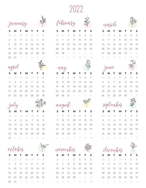 2022 Calendar Printable Cute Free 2022 Yearly Calendar Templates Riset