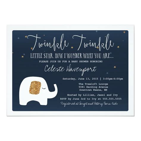 Twinkle Little Star Elephant Baby Shower Invite
