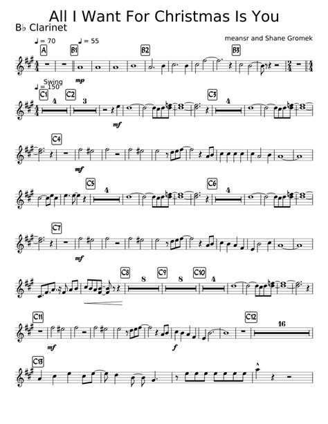 Free clarinet christmas carol sheet music, arranged specifically for the instrument, including jingle bells, deck the hall, and more. All I Want For Christmas Is You Bb Clarinet Sheet music ...