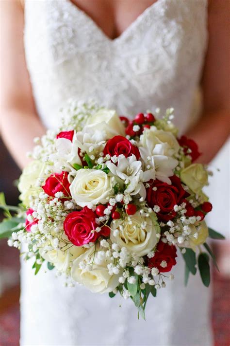 White And Red Bridal Bouquet Of Beautiful Roses Babys