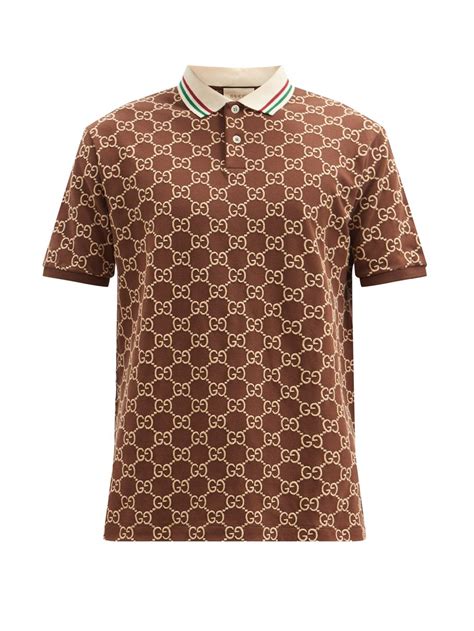 Brown Gg Embroidered Cotton Piqué Polo Shirt Gucci Matchesfashion Us