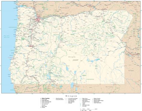 Oregon Detailed Map In Adobe Illustrator Vector Format Detailed