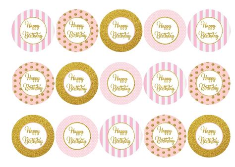 Happy anniversary choose your year black edible cupcake topper decoration. Pink and Gold Happy Birthday - My Cupcake Toppers
